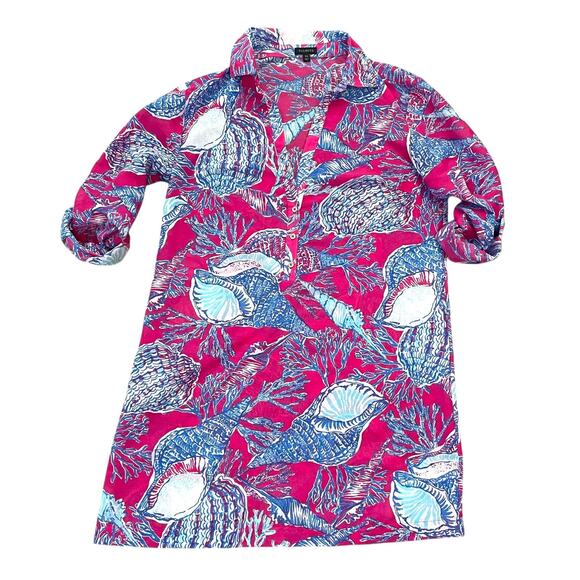 Talbots Coverup XS Pink Blue Shell Print Sheer Beach Blouse - Picture 2 of 9